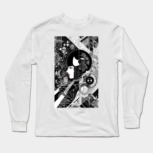 Abstract Art Deco Woman Profile Mostly Black and White Long Sleeve T-Shirt